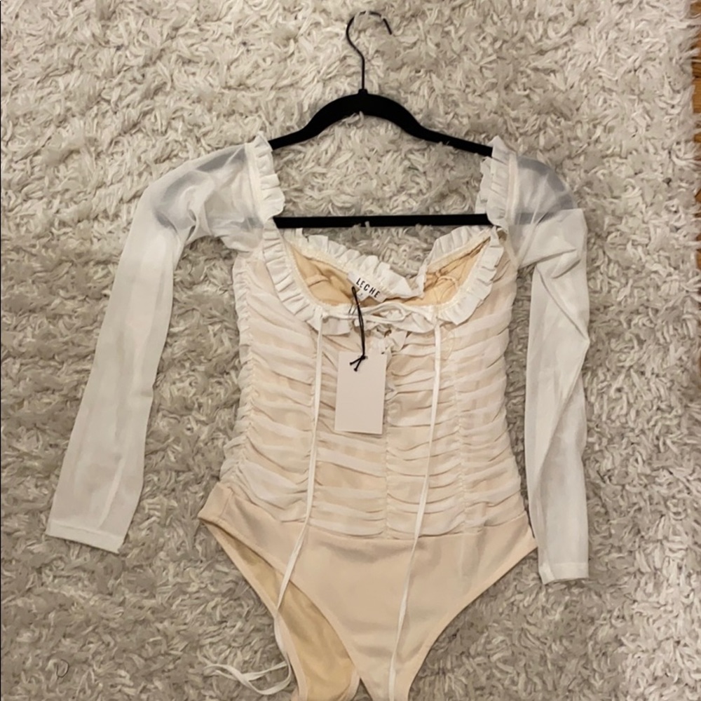 White sheer ruffle bodysuit